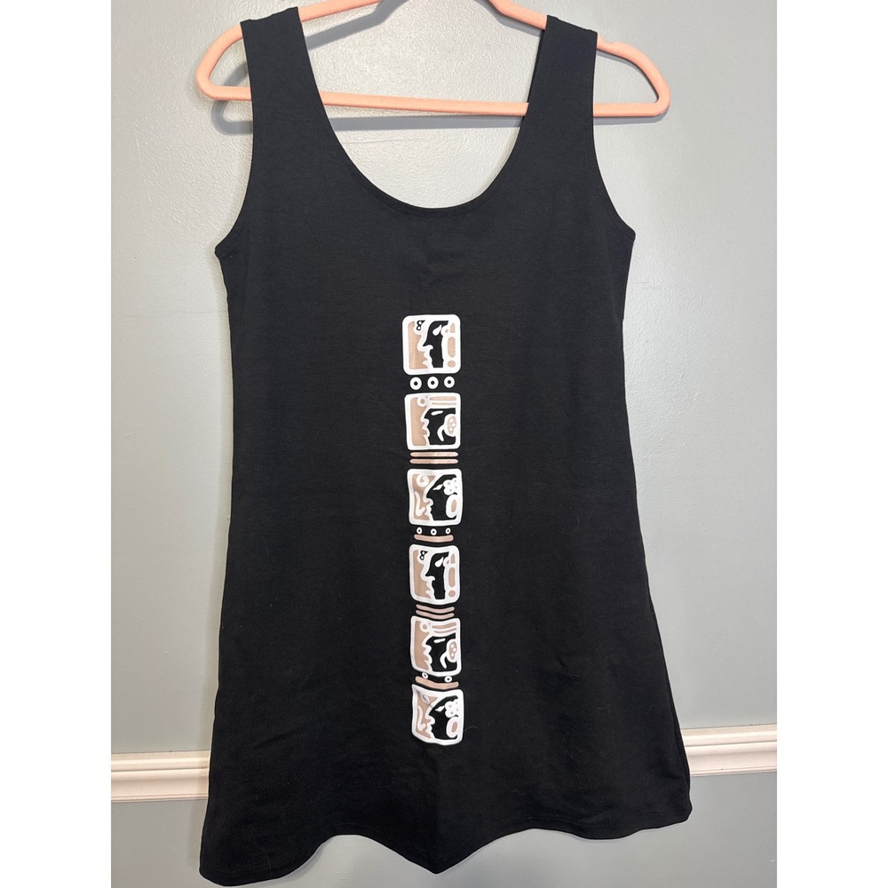 Xanab‎ Tank Dress Sleeveless Mini Black Graphic Print Casual Dress Large